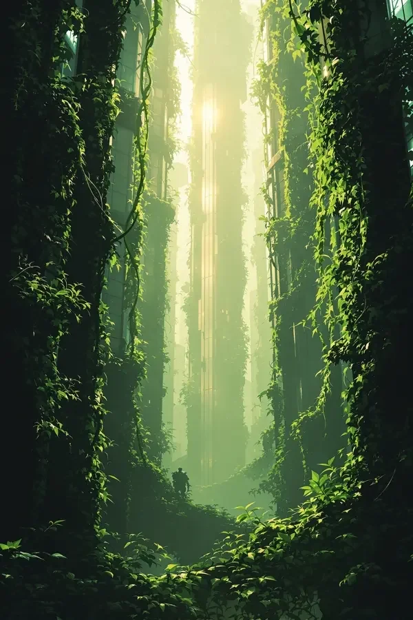 藤蔓之城 - 橘子影院 科幻电影藤蔓之城海报,被巨大藤蔓覆盖的未来城市与玻璃高楼